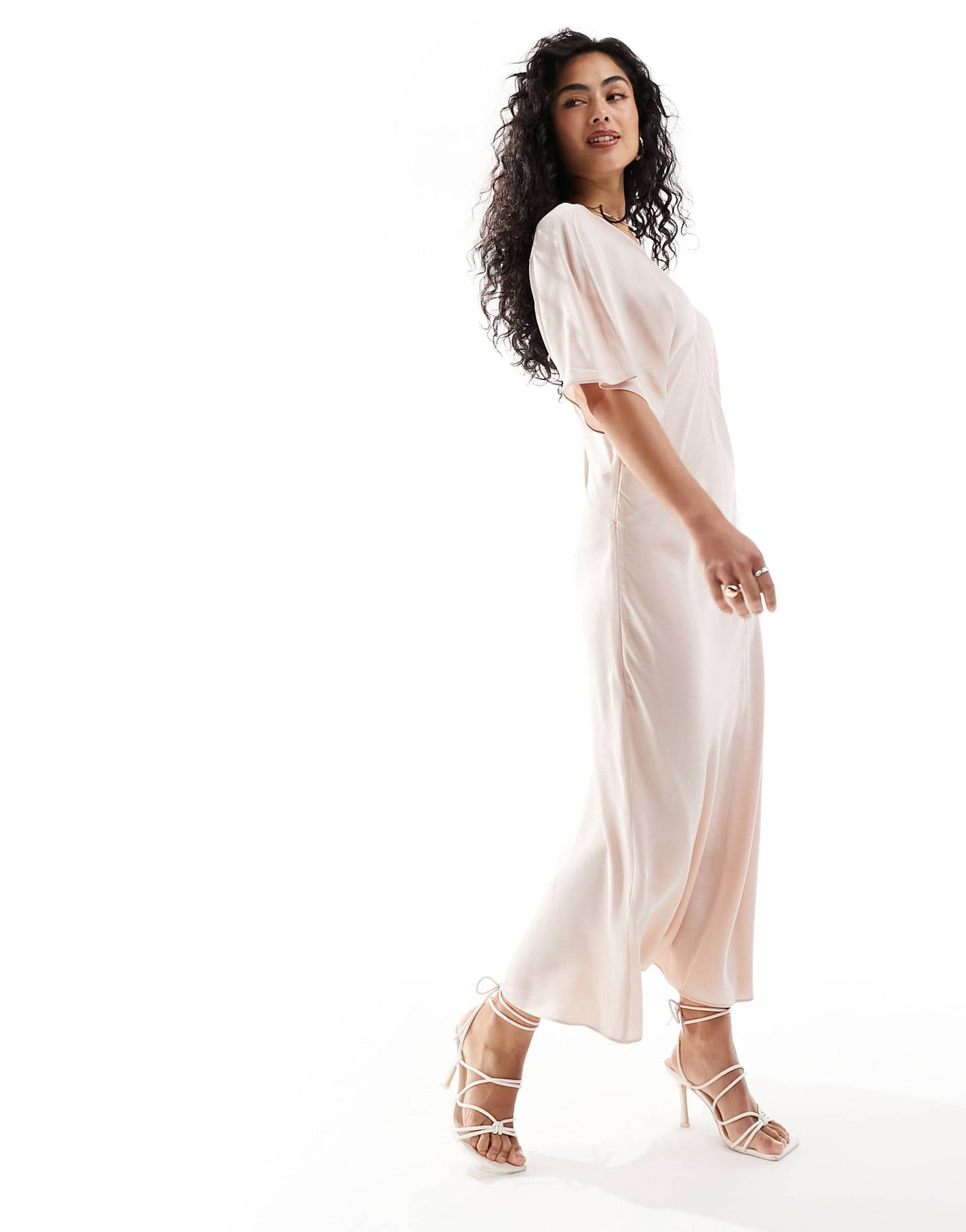 & Other Stories midi dress with seamed panel detail in soft pink