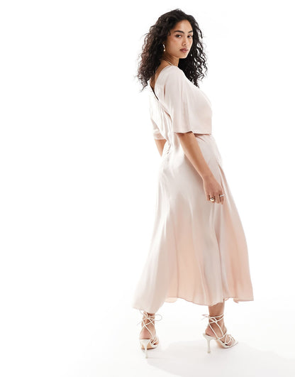 & Other Stories midi dress with seamed panel detail in soft pink