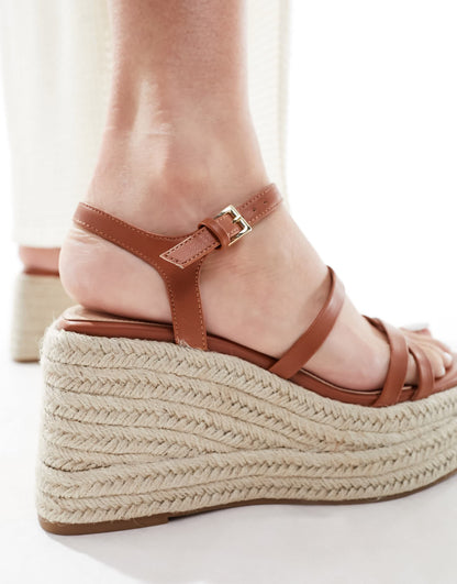 schuh Exclusive Vienna strappy espadrille wedges in tan
