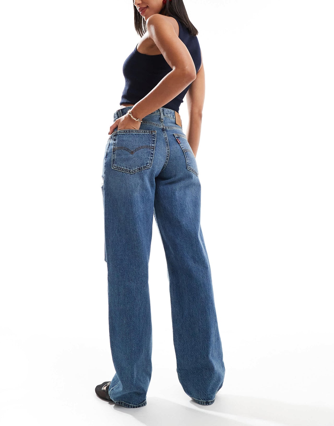 Levi's baggy dad distressed jeans in  mid blue