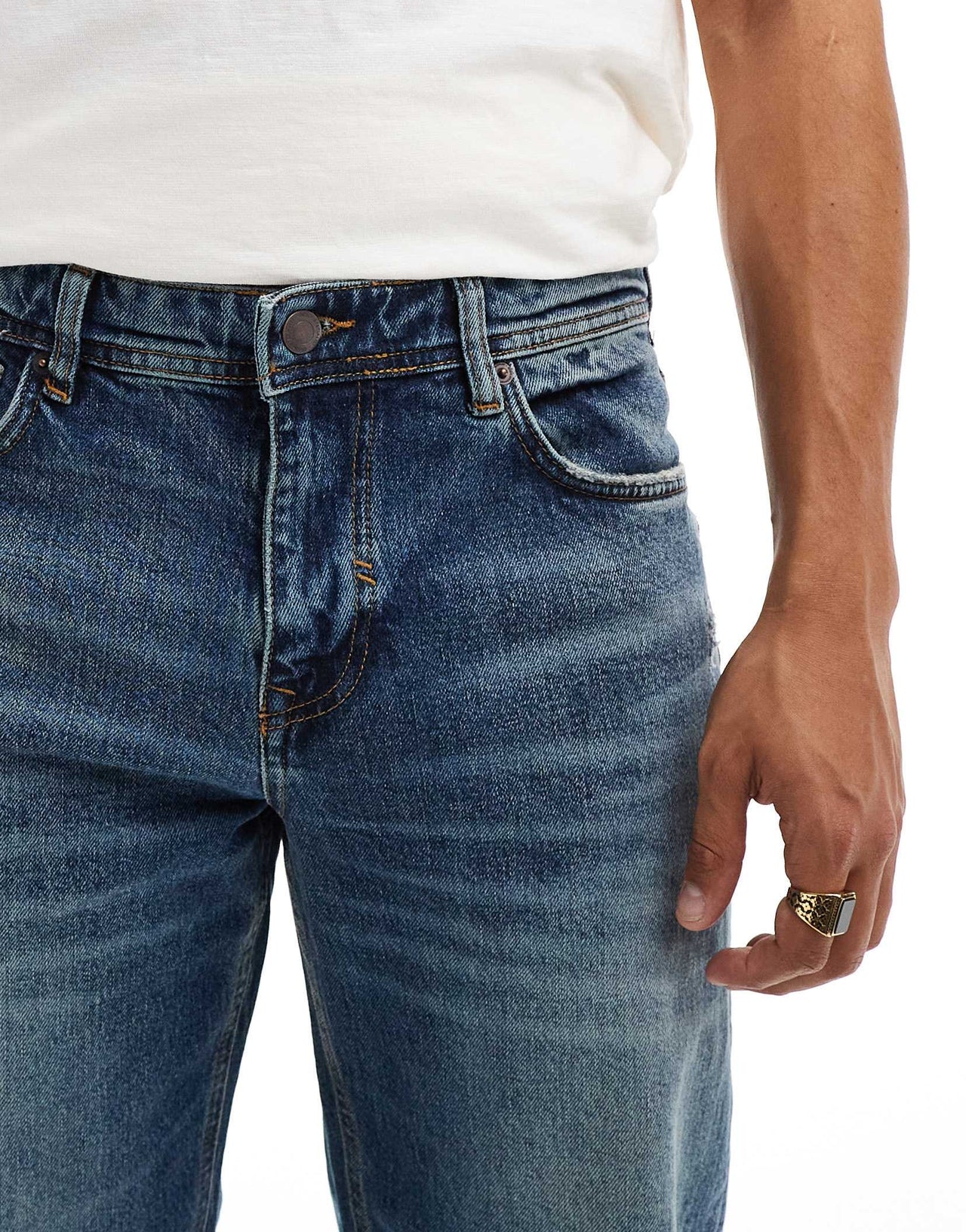 River Island loose fit jeans in mid blue