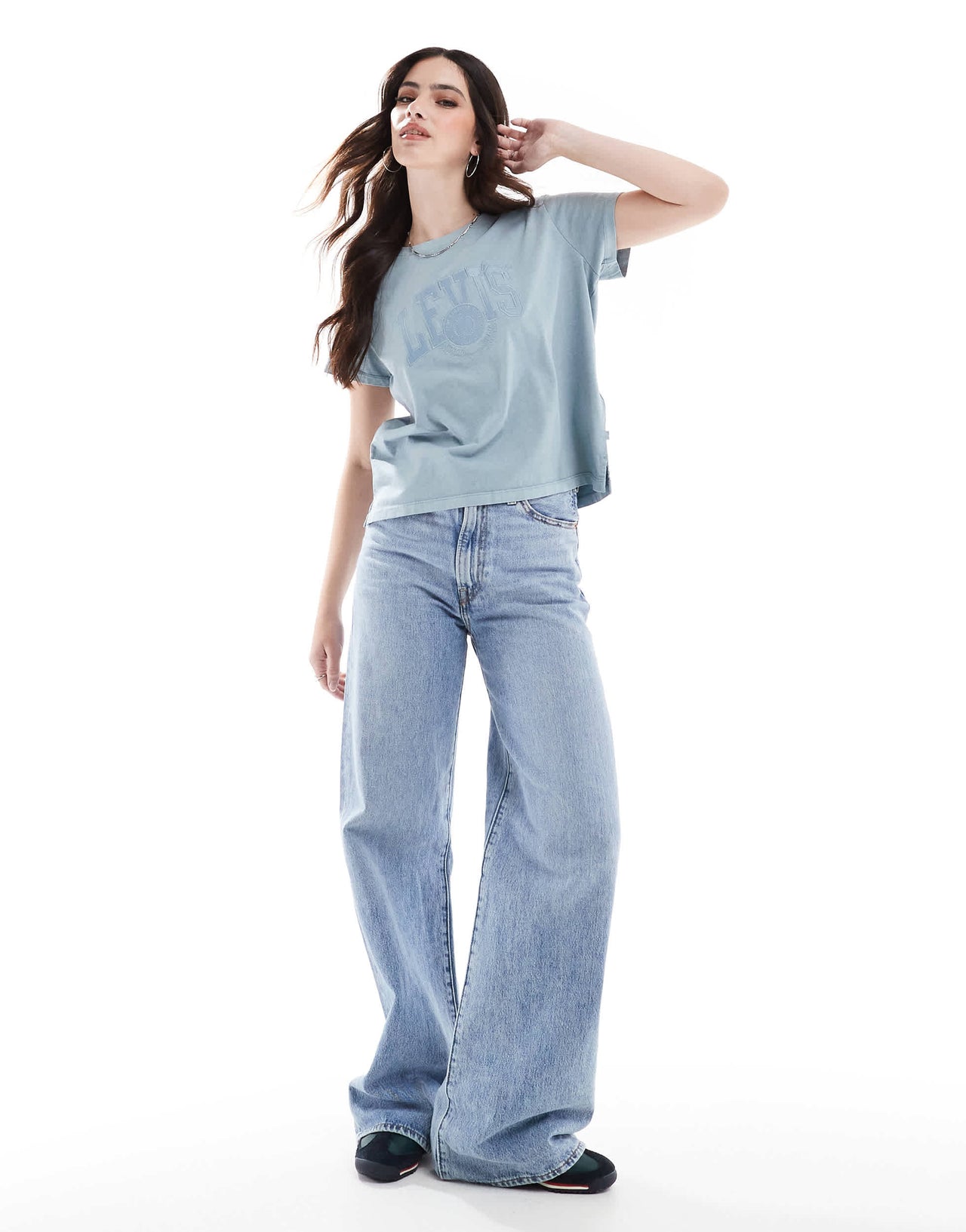 Levi's varsity tonal applique logo boxy t-shirt in mid blue