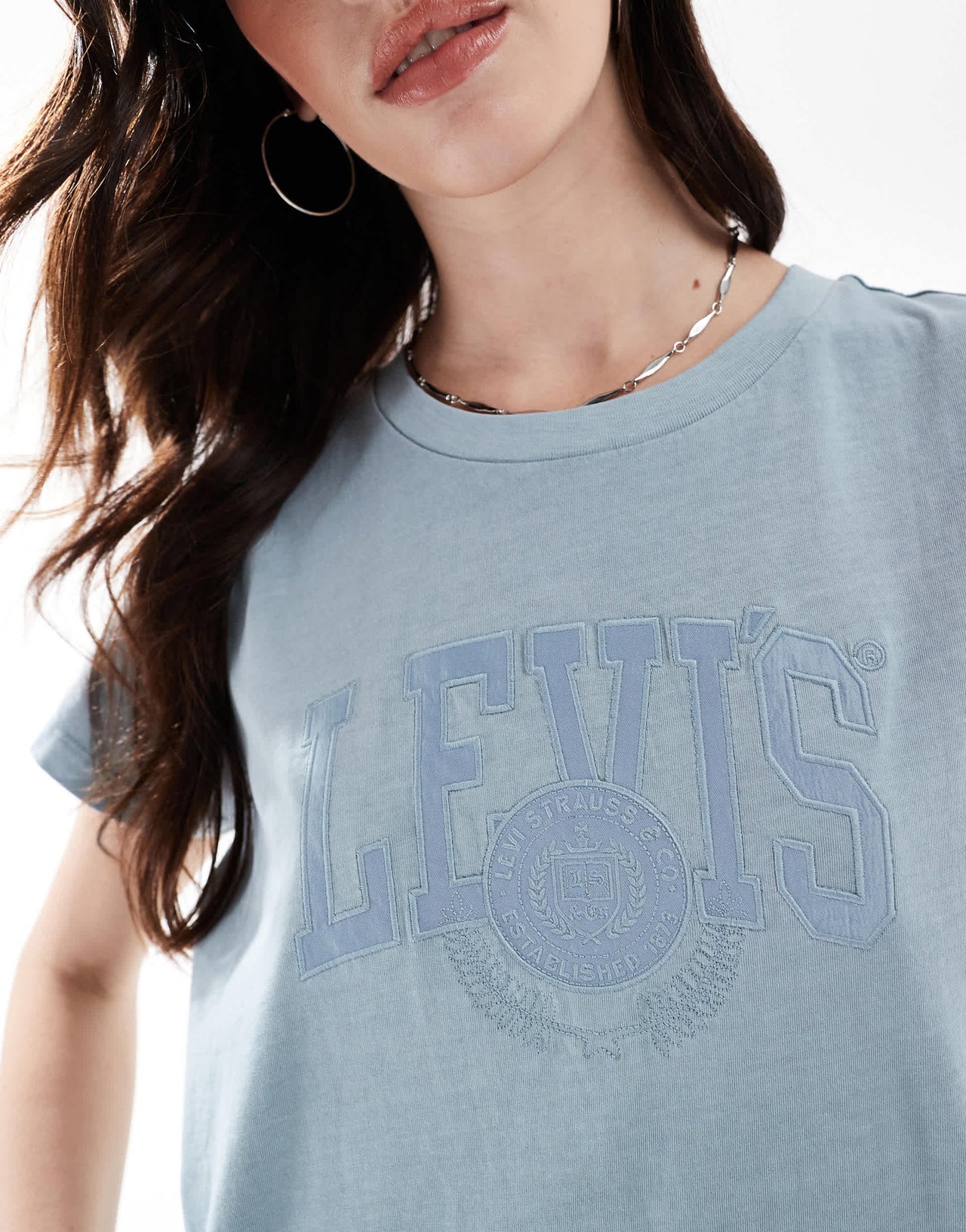 Levi's varsity tonal applique logo boxy t-shirt in mid blue