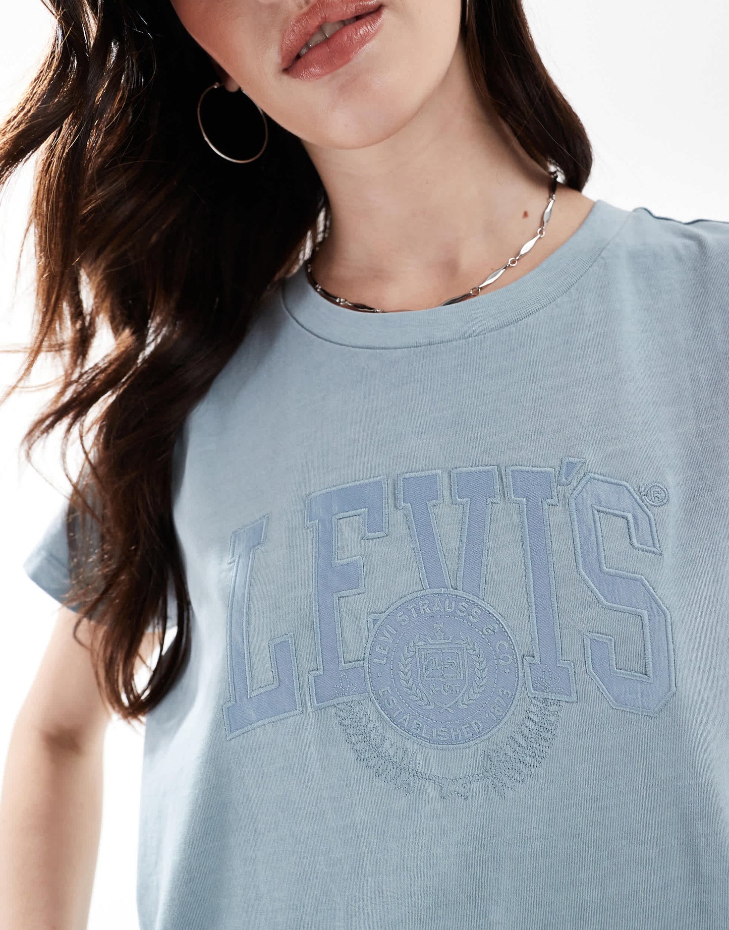 Levi's varsity tonal applique logo boxy t-shirt in mid blue