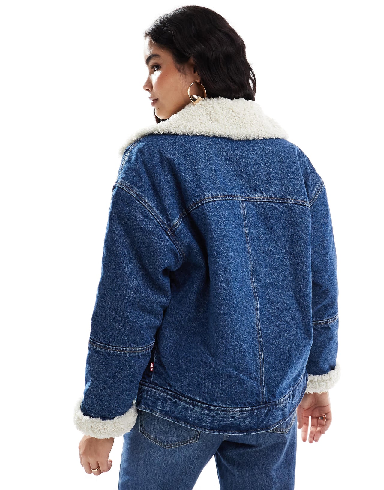 Levi's sherpa lined denim flight jacket in mid blue