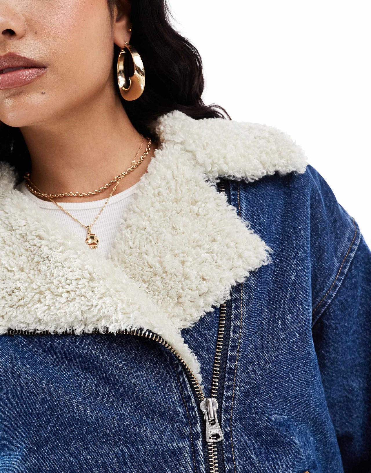 Levi's sherpa lined denim flight jacket in mid blue