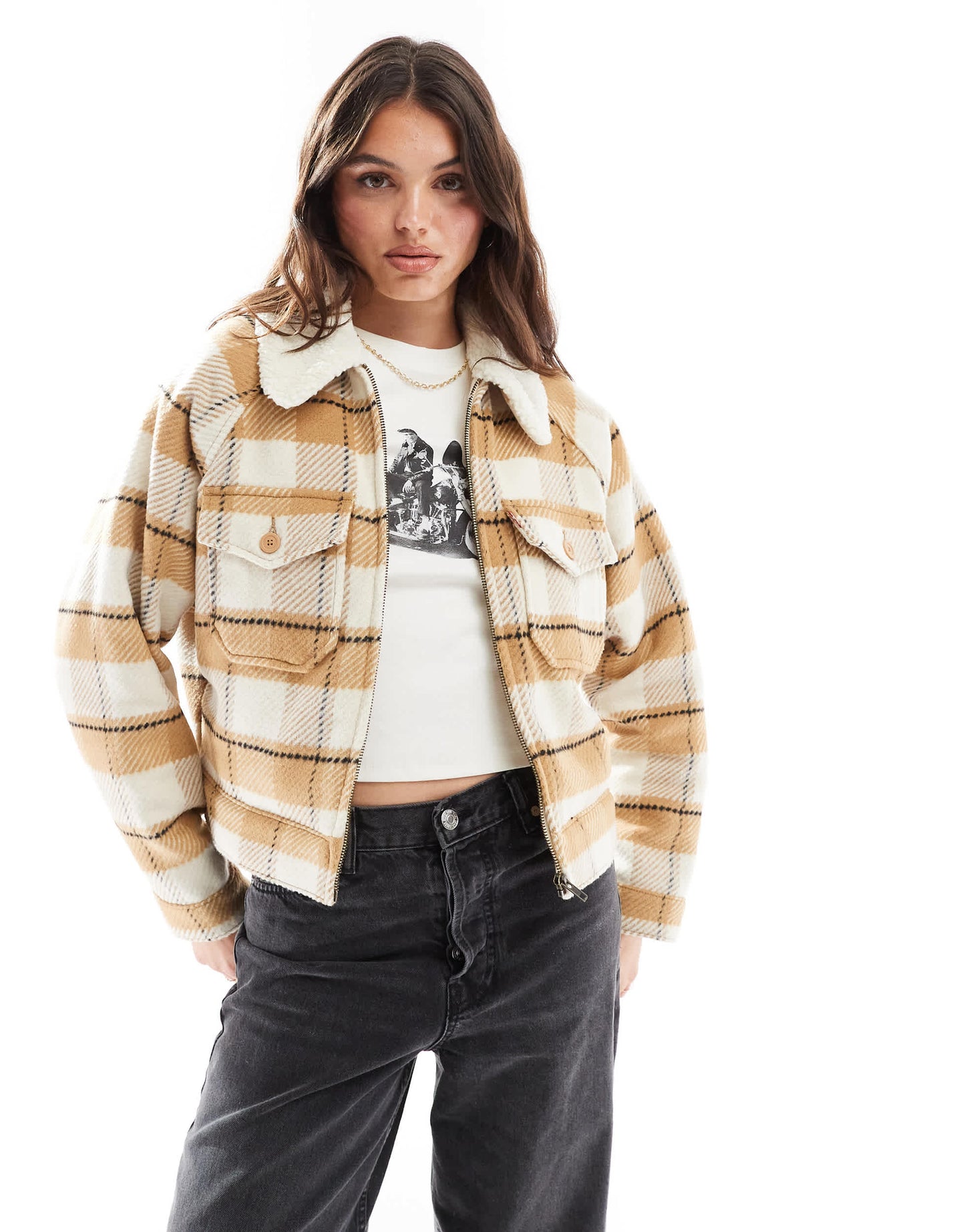 Levi's wool blend 90s zip thru jacket in beige check