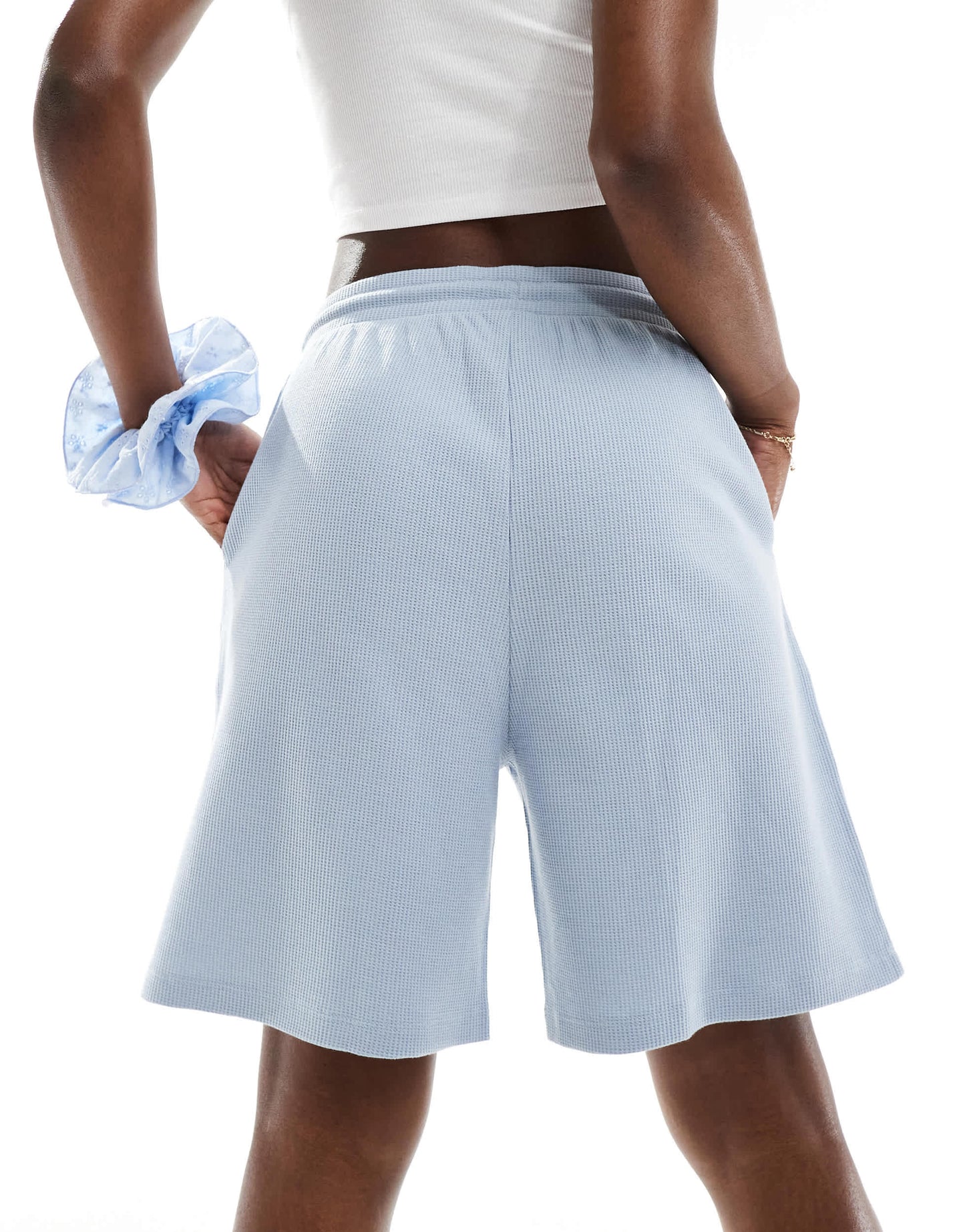 ASOS DESIGN waffle longline short in blue