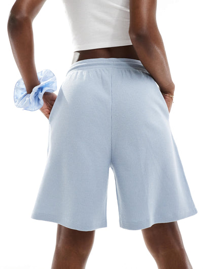 ASOS DESIGN waffle longline short in blue