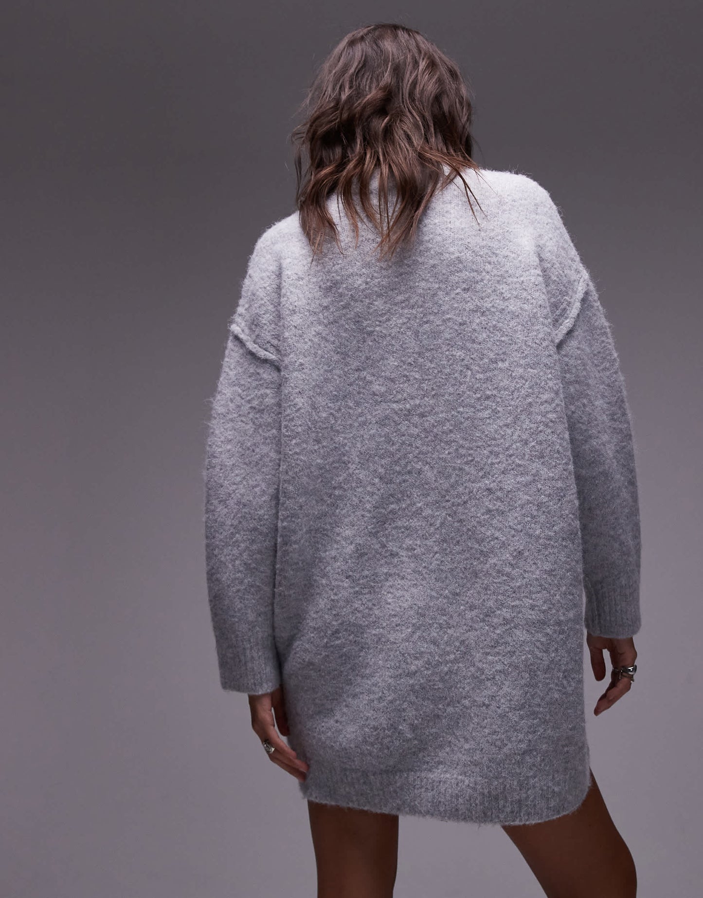 Topshop knitted oversized crew mini dress with exposed seam detail in grey