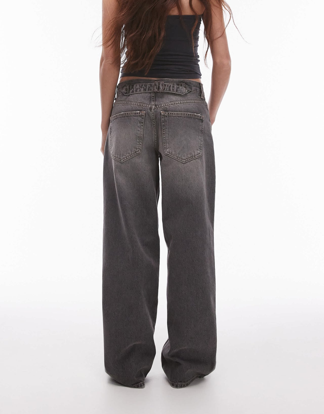 Topshop Cinch low rise relaxed jean in dark vintage grey