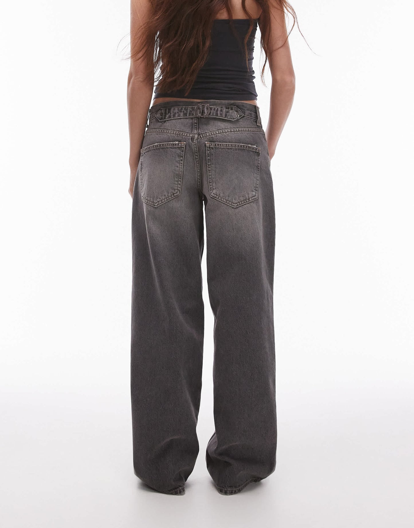 Topshop Cinch low rise relaxed jean in dark vintage grey