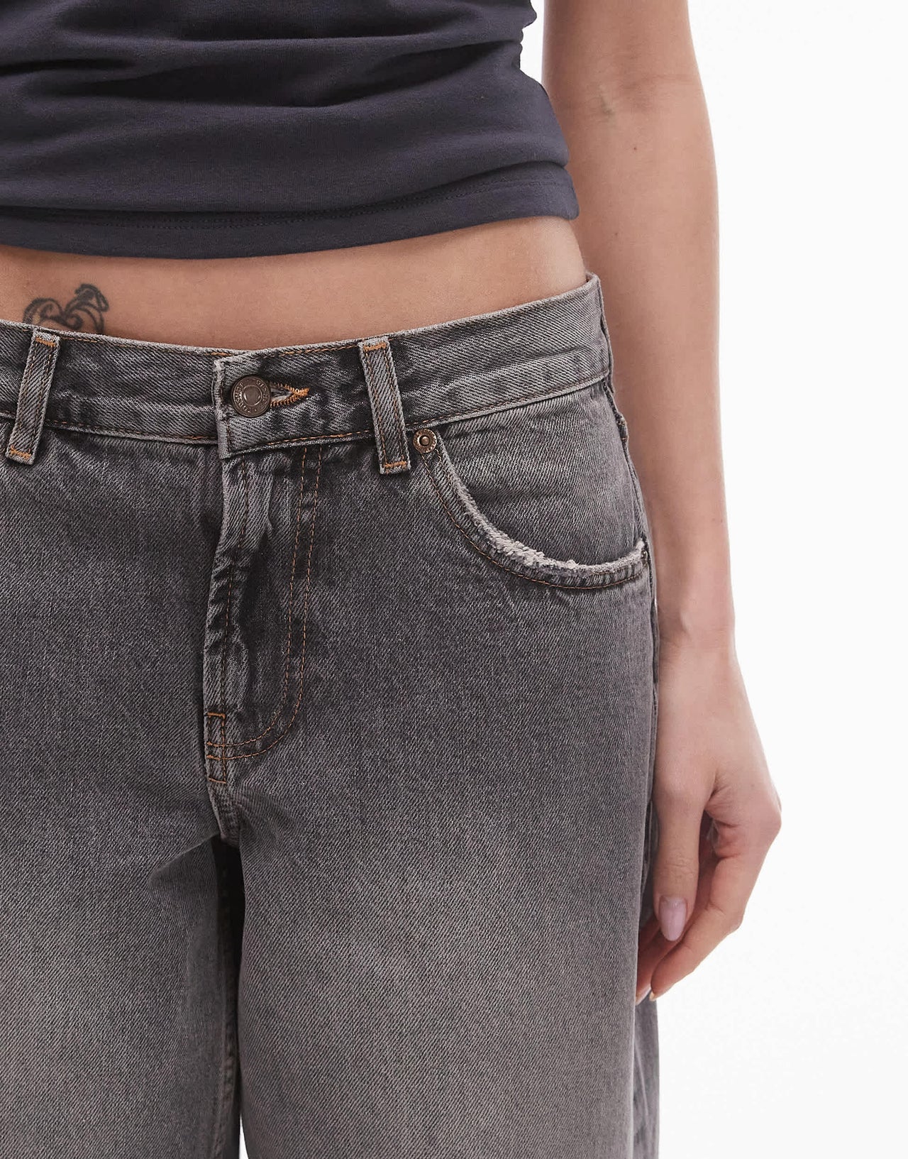 Topshop Cinch low rise relaxed jean in dark vintage grey