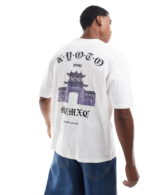 ASOS DESIGN oversized t-shirt in white with Kyoto souvenir back print