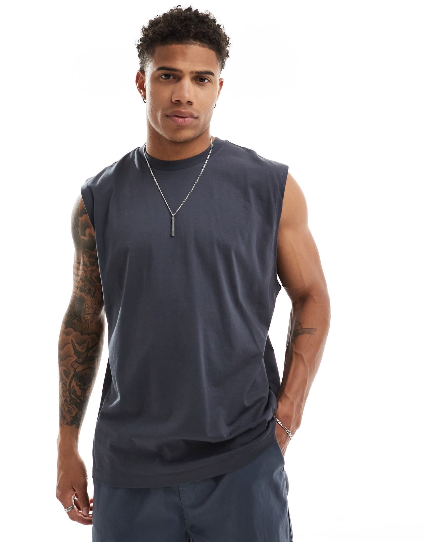 ASOS DESIGN oversized vest in charcoal with Fort Lauderdale back print