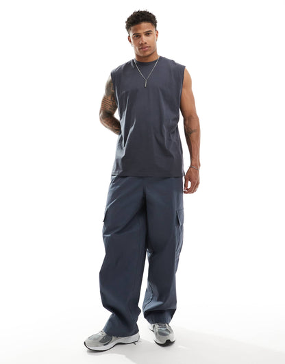 ASOS DESIGN oversized vest in charcoal with Fort Lauderdale back print