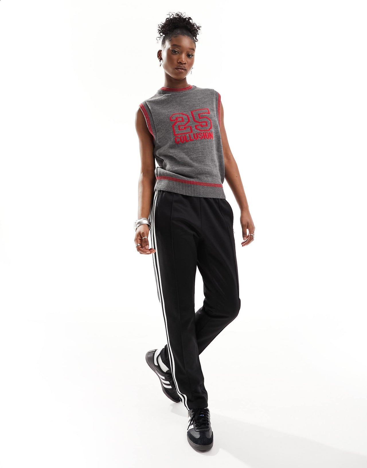 COLLUSION jacquard sleeveless sporty knitted vest in grey