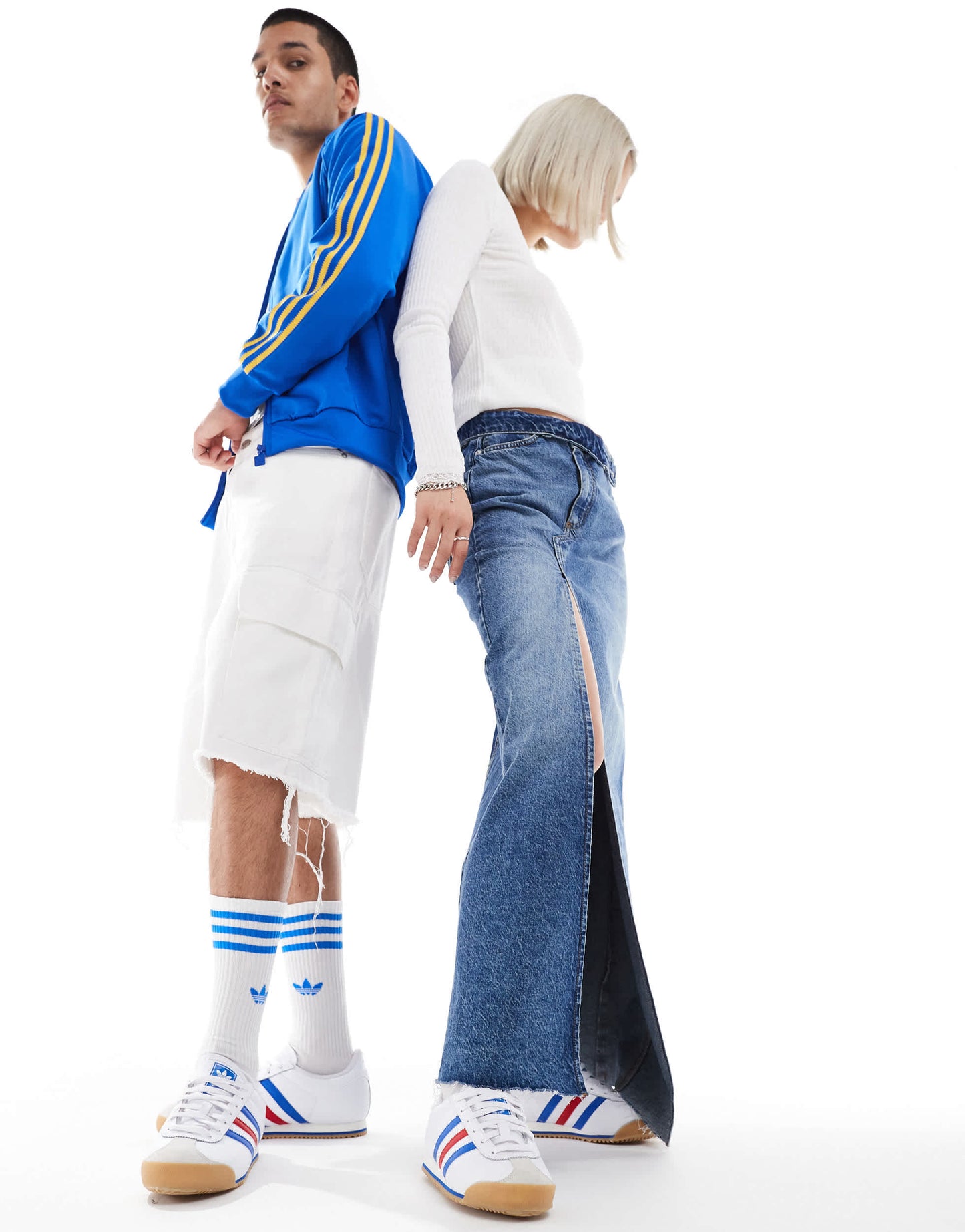 adidas Originals K 74 trainers in white and blue