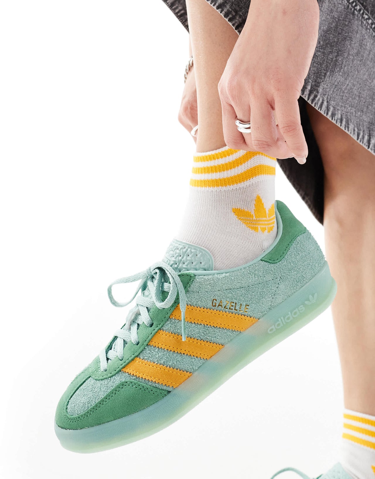 adidas Originals Gazelle Indoor trainers in green and yellow with green sole