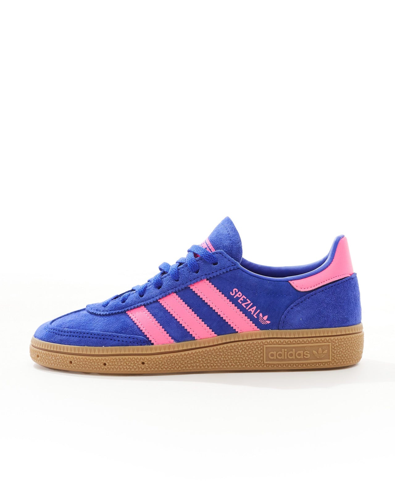adidas Originals Handball Spezial trainers in blue and pink with gum sole