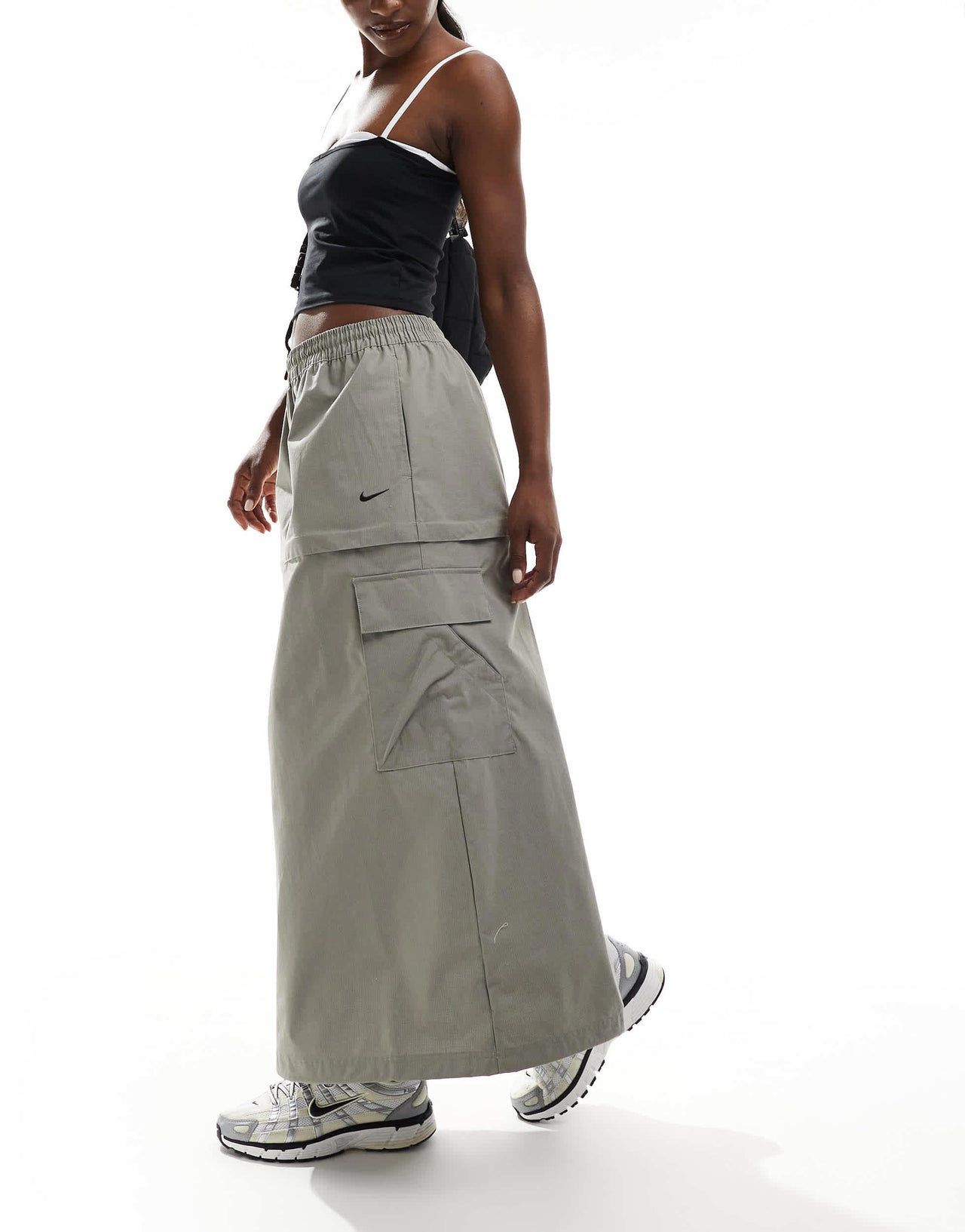 Nike Woven 2 n 1 maxi and mini skirt with zip detail in grey