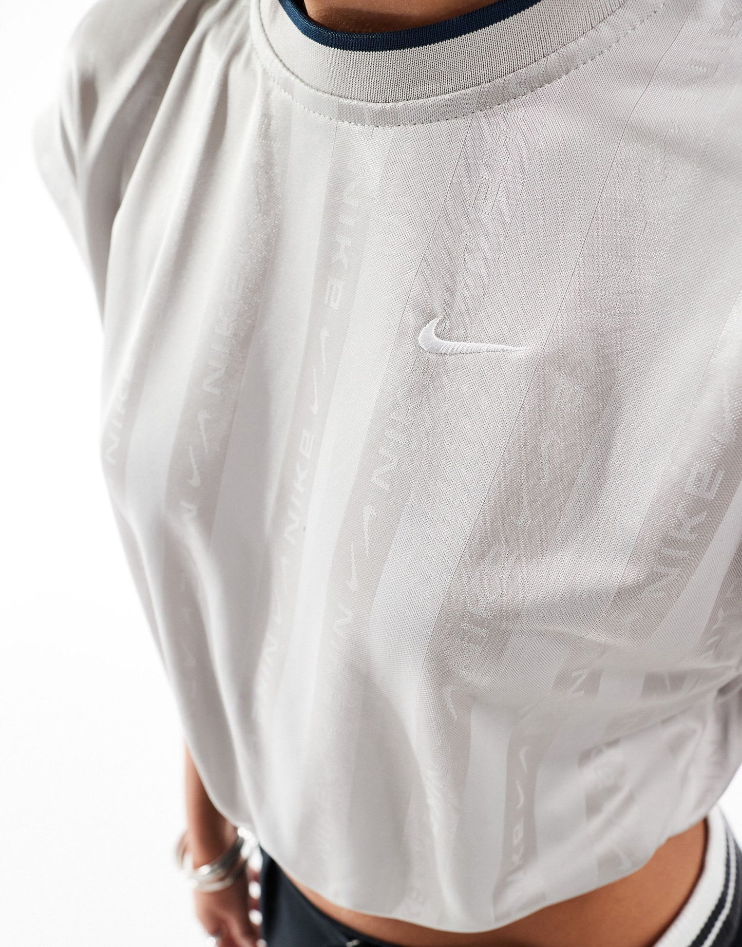 Nike NSW Collection Jacquard cropped jersey top in grey