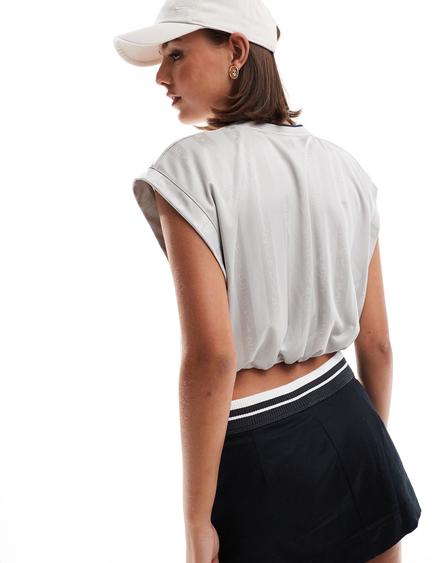 Nike NSW Collection Jacquard cropped jersey top in grey