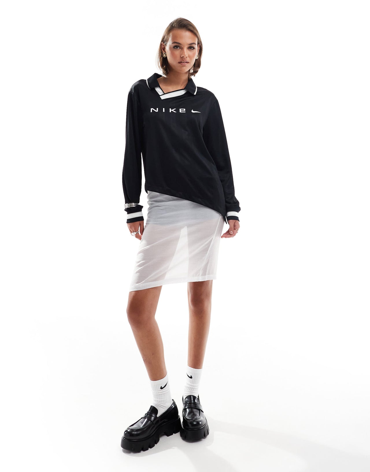 Nike NSW Collection Jacquard long sleeve jersey top in black
