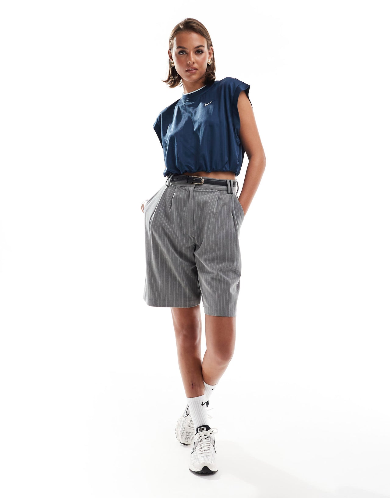 Nike NSW Collection Jacquard cropped jersey top in navy