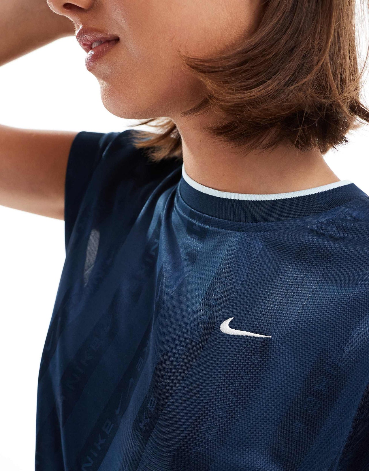 Nike NSW Collection Jacquard cropped jersey top in navy
