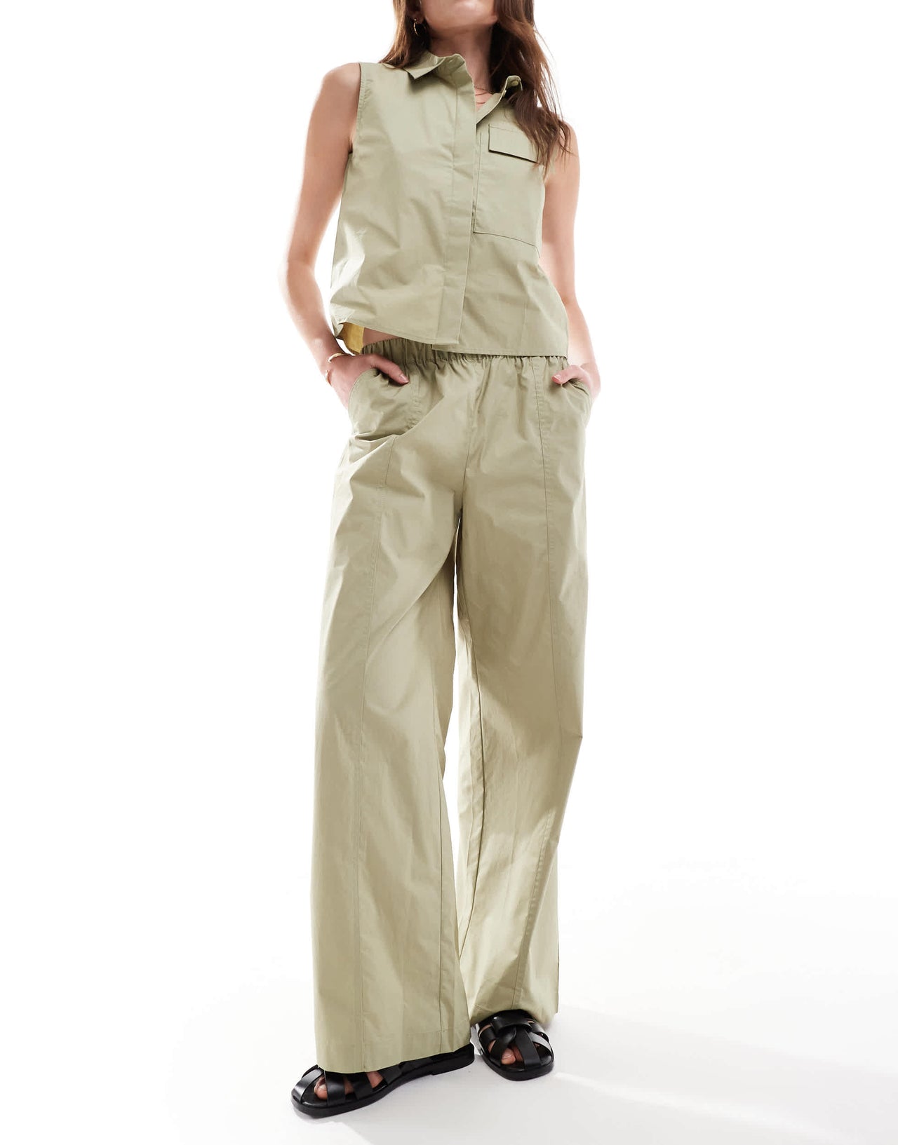 JDY wide leg trouser co-ord in sage green