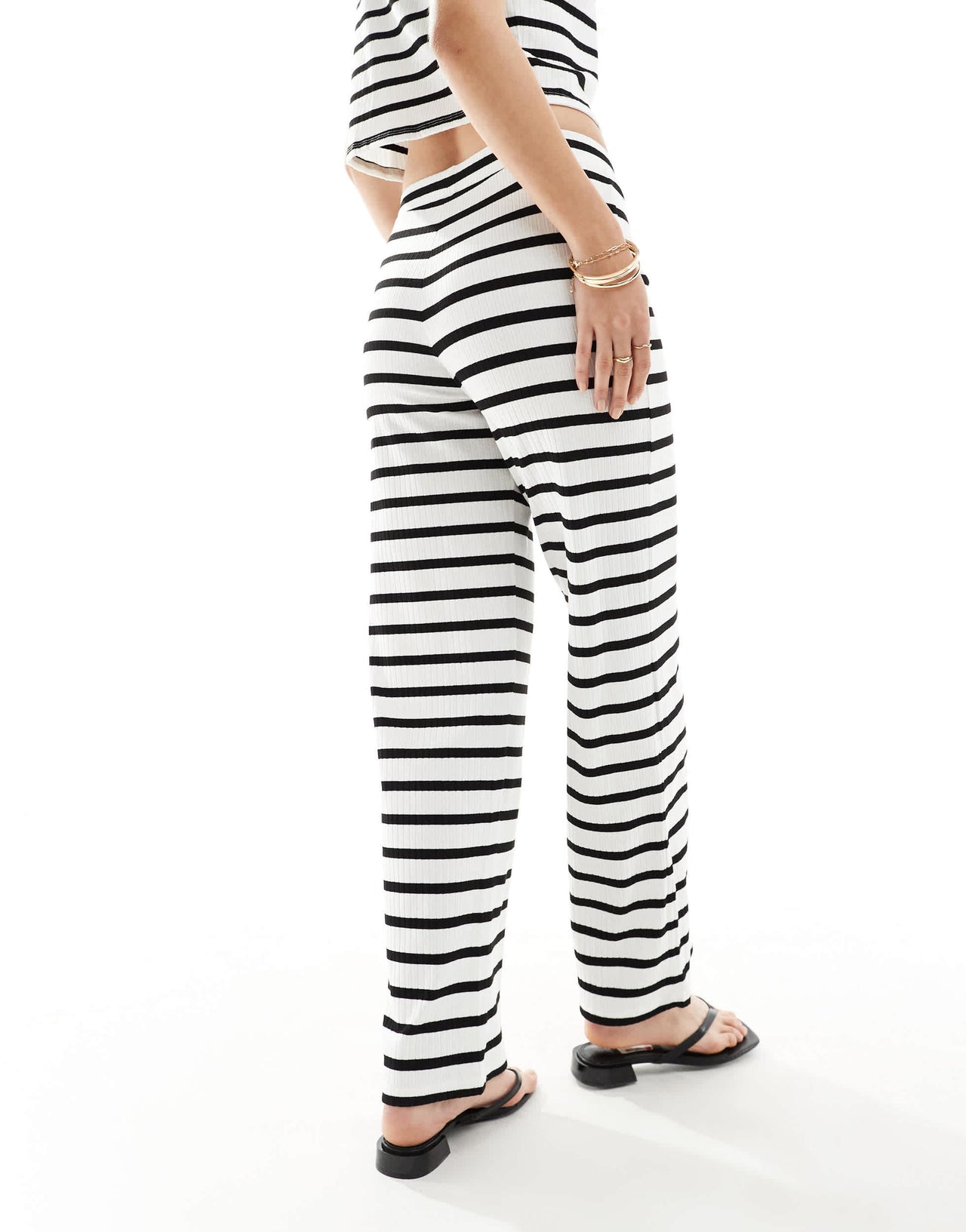 JDY ribbed wide leg trouser co-ord in stripe