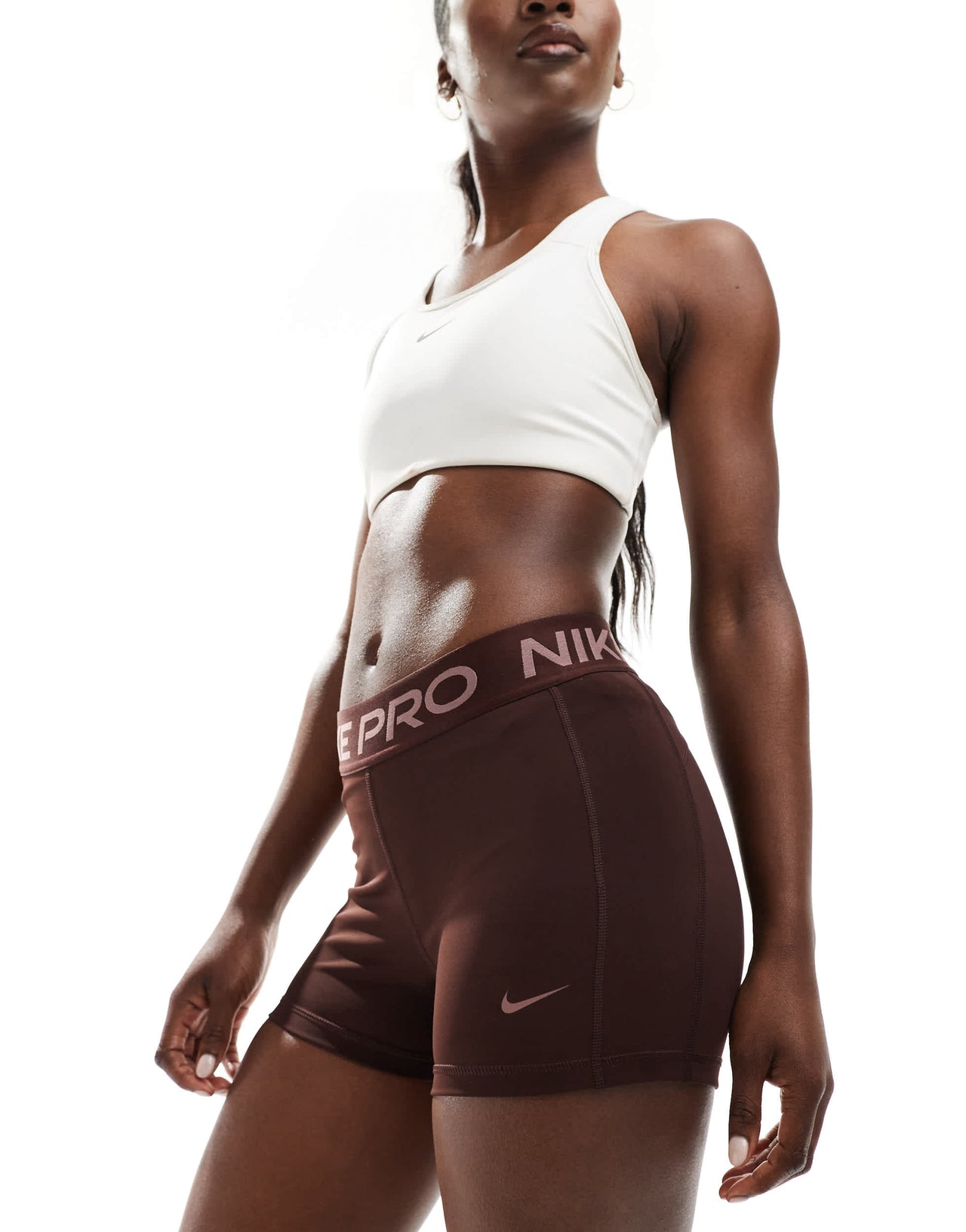 Nike Pro Training 365 3 inch leakproof leggings shorts in dark brown