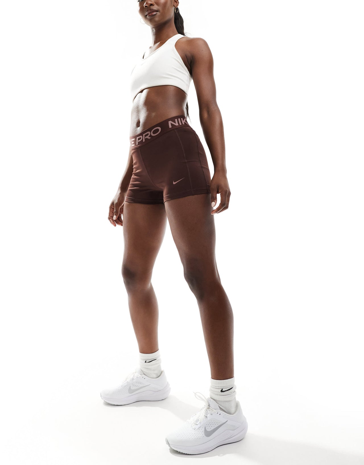 Nike Pro Training 365 3 inch leakproof leggings shorts in dark brown