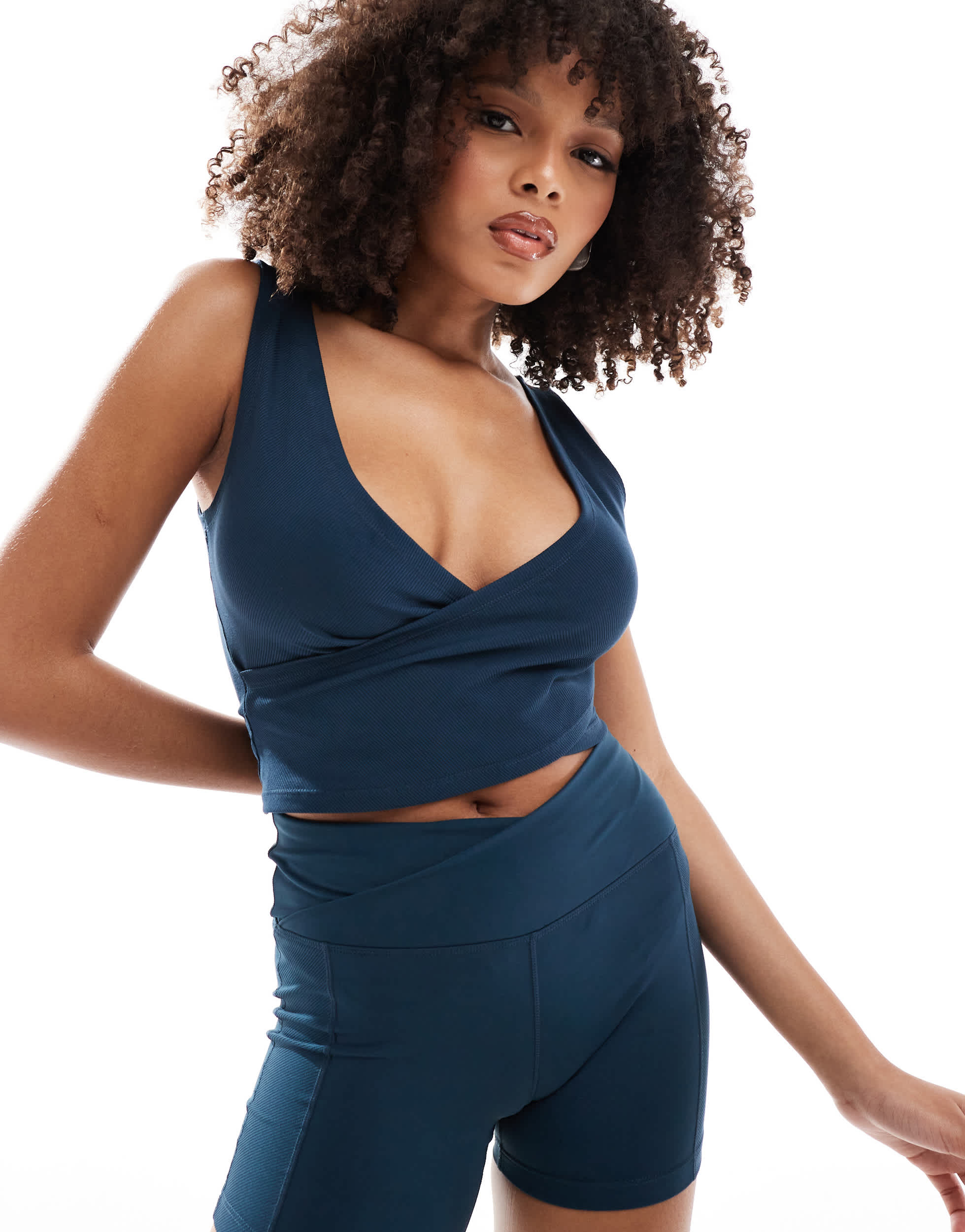 Nike One Training wrapped ribbed vest in navy