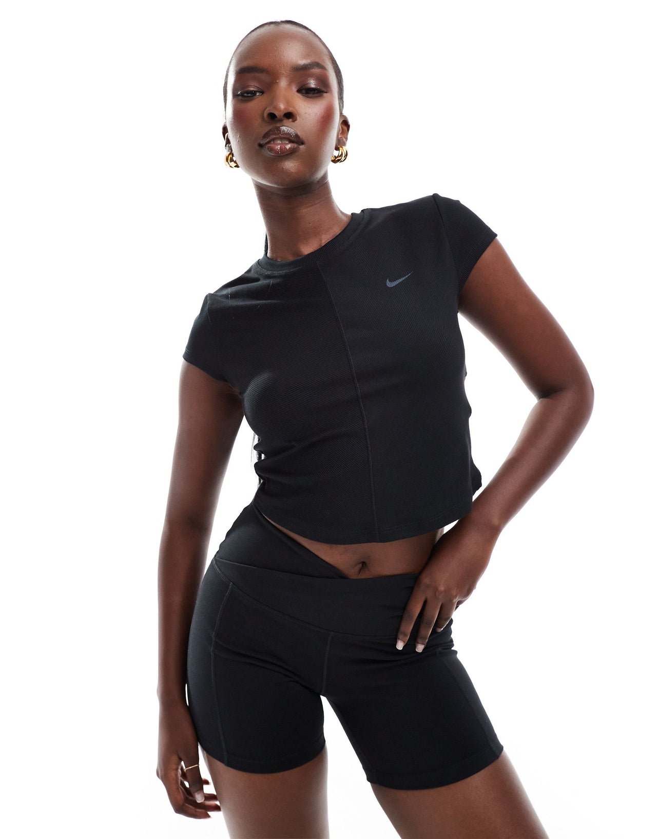 Nike One Training wrapped ribbed t-shirt in black