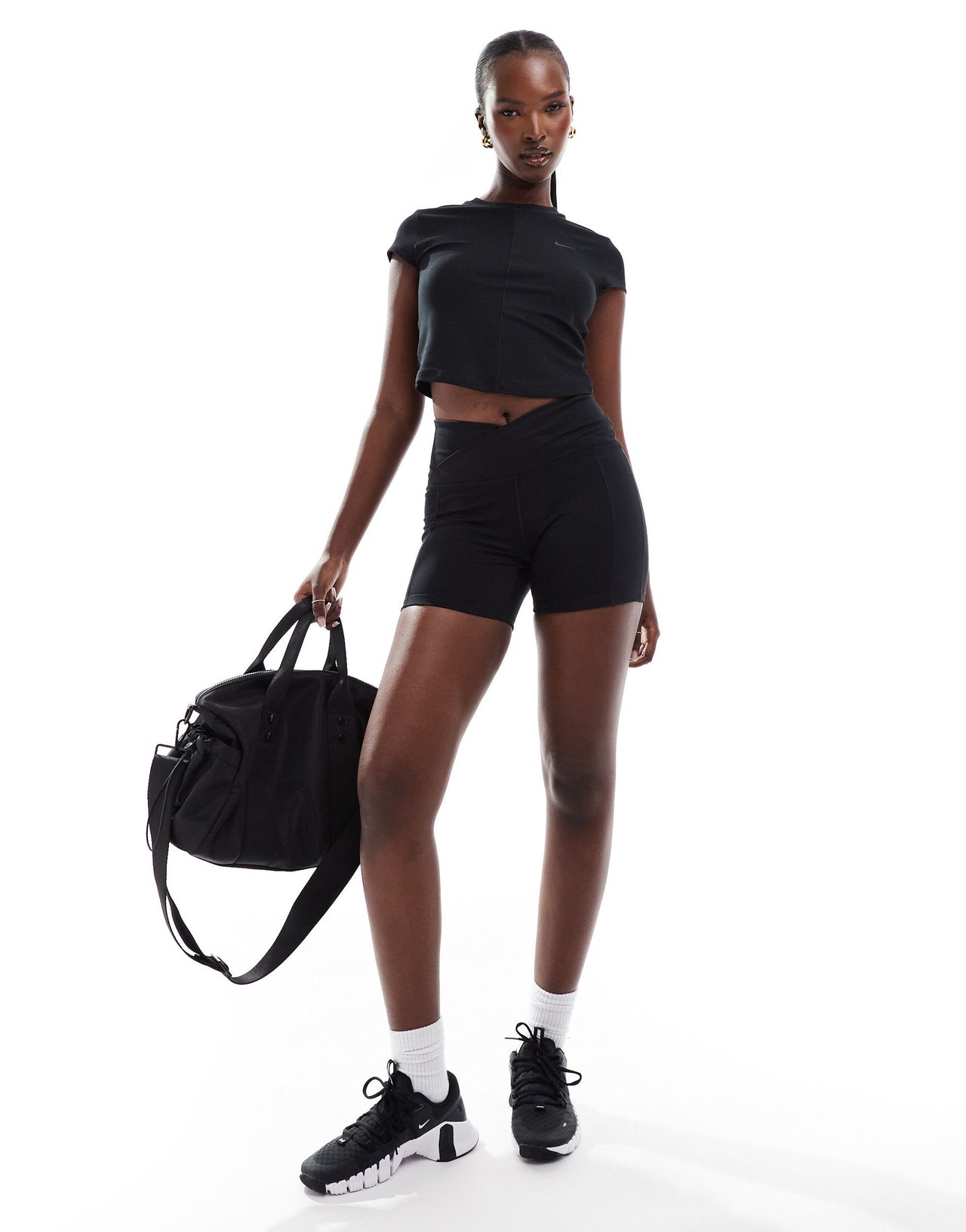 Nike One Training wrapped ribbed t-shirt in black