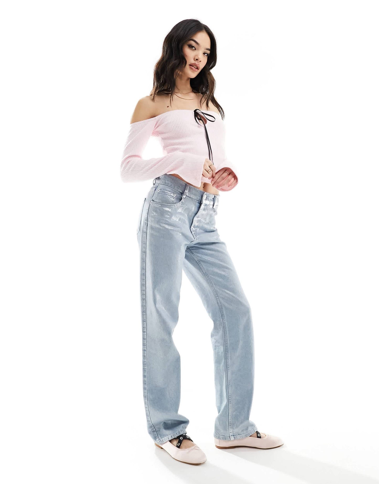 ASOS DESIGN cosy knitted bardot top in pink