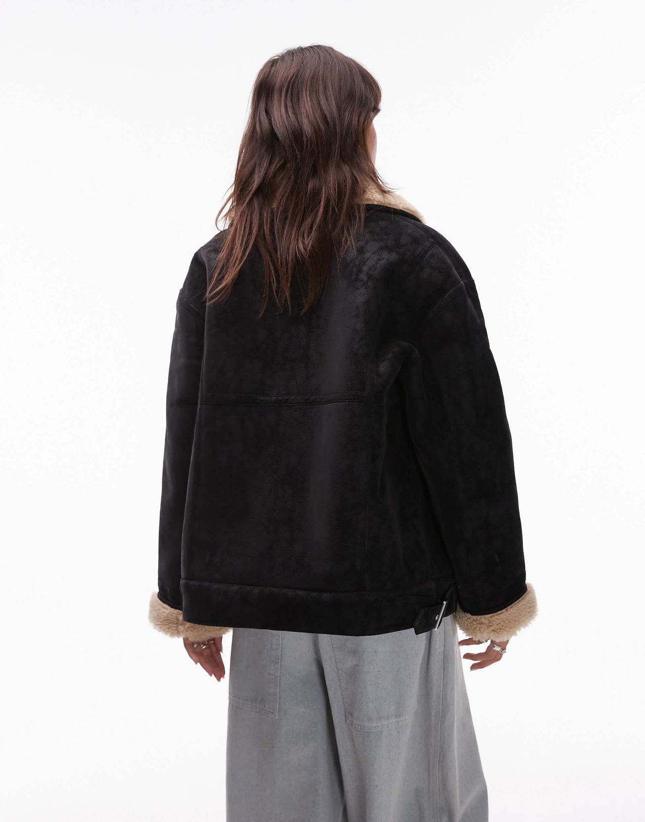 Topshop shearling car coat in black and cream