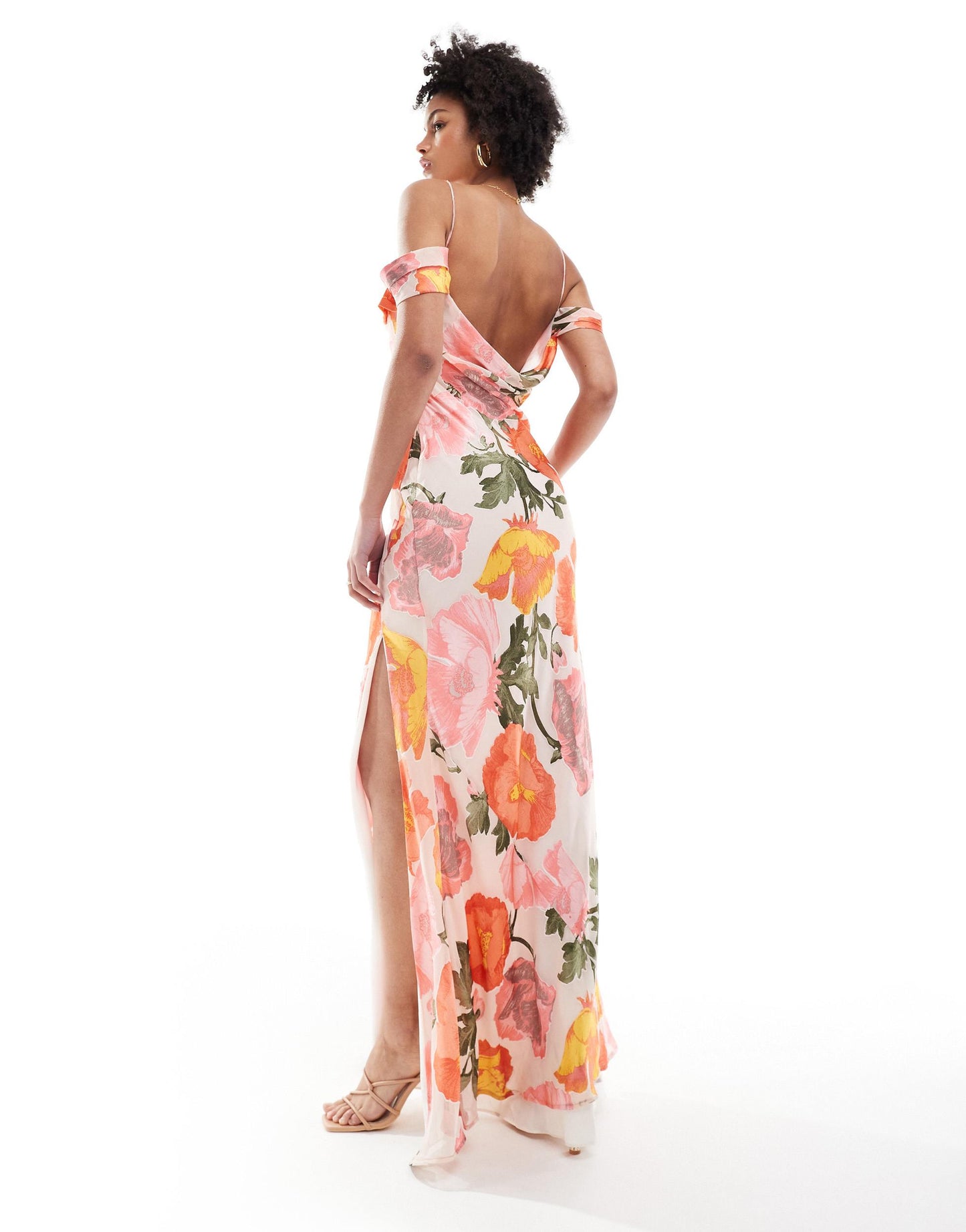 ASOS DESIGN Tall Exclusive cami cowl maxi dress with cold shoulder in burnout print