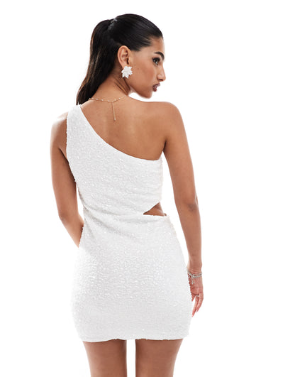New Look sequin one shoulder mini dress in white