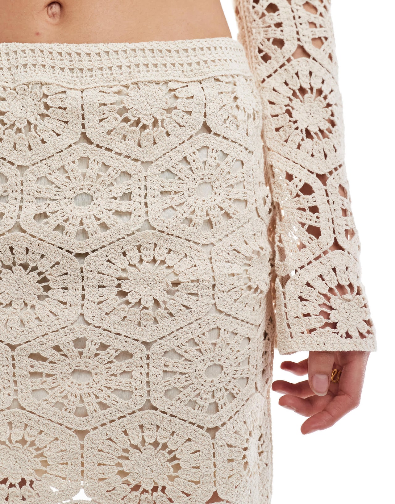 New Look co-ord crochet mini skirt in cream