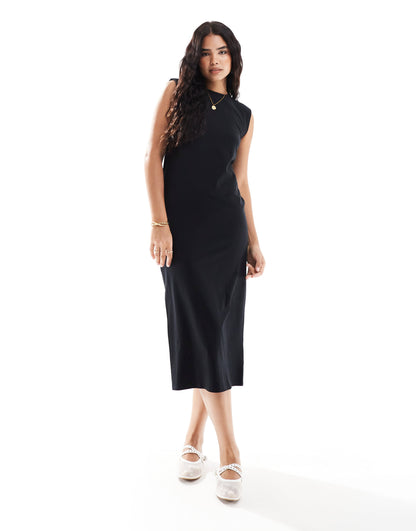 New Look midi dress with shoulder pads in black