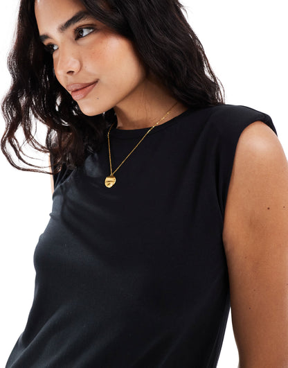 New Look midi dress with shoulder pads in black