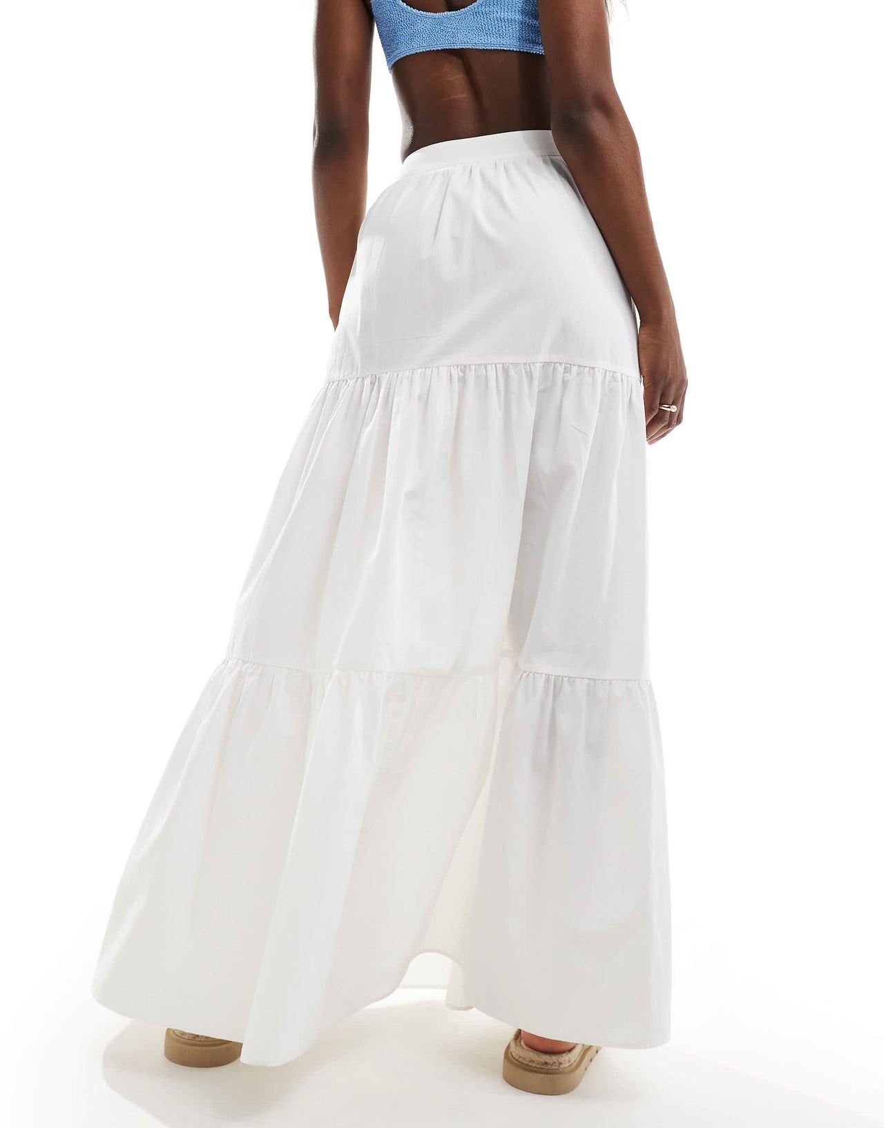 New Look poplin tiered midi skirt in white