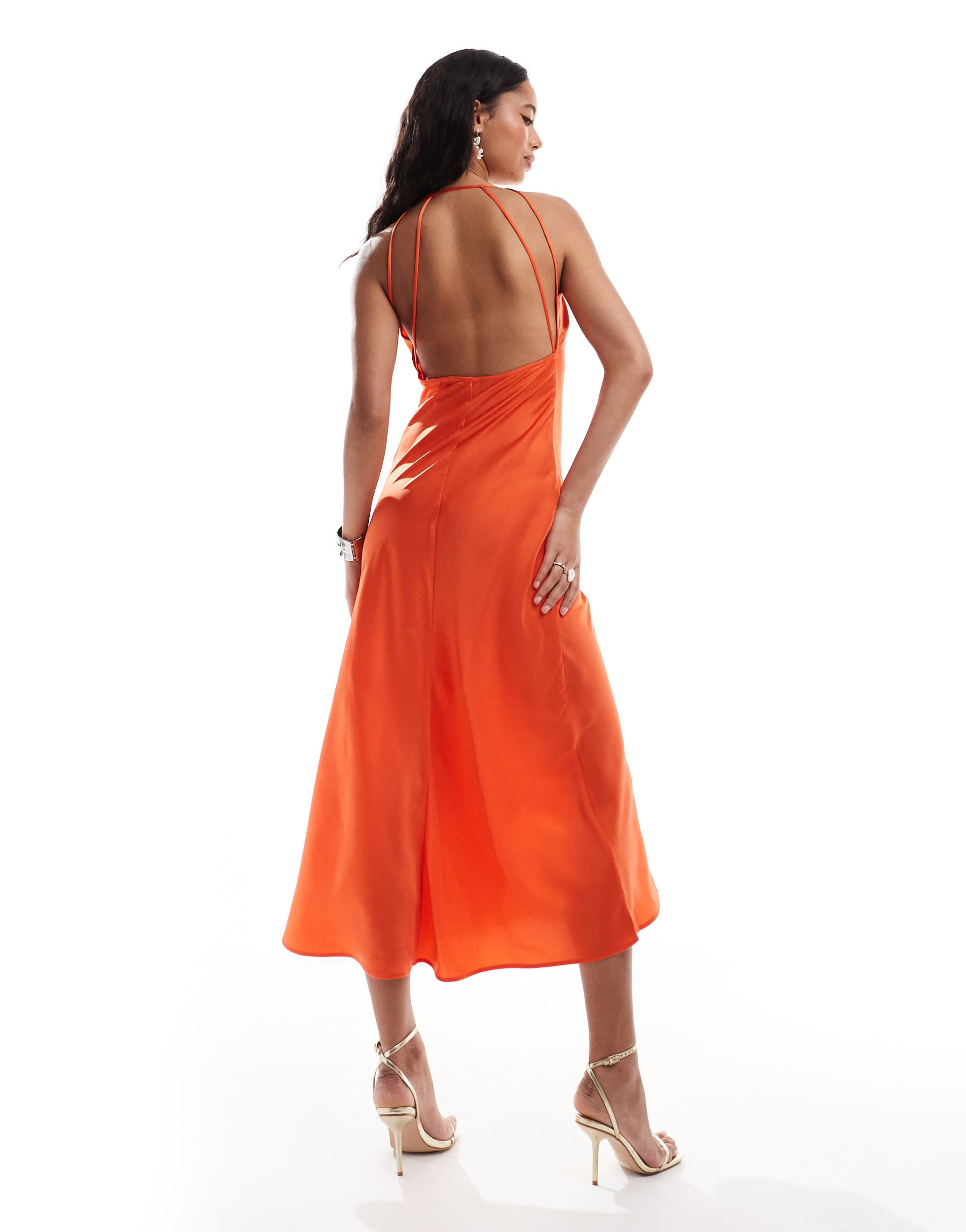 New Look open back satin maxi dress in red
