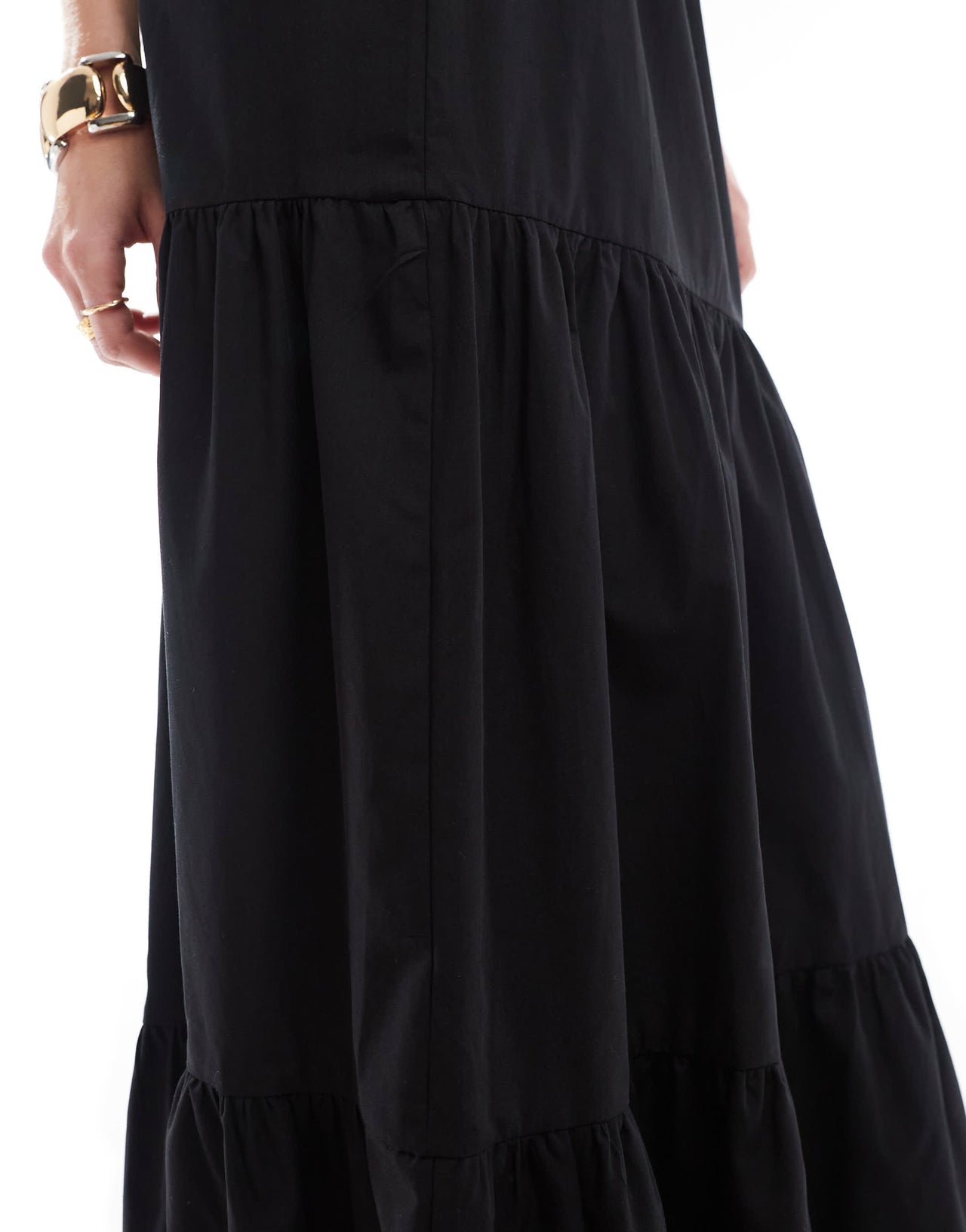 New Look boho poplin tiered maxi skirt in black