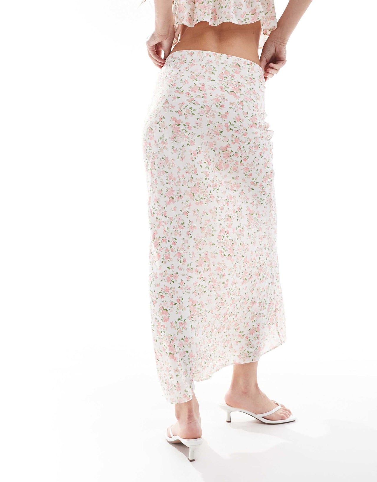 New Look floral midi skirt in cream