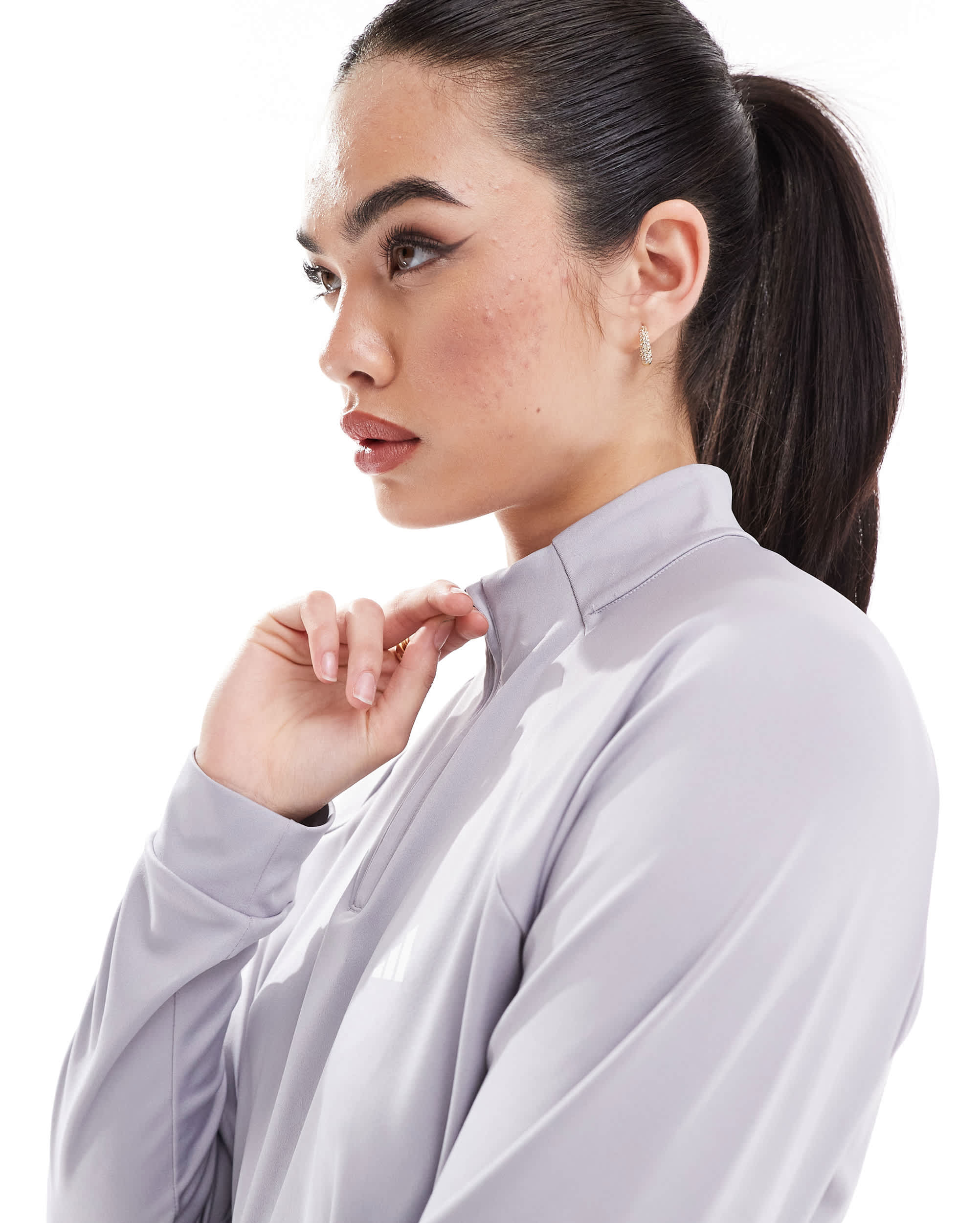 adidas Training Hyperglam 1/4 zip top in light grey
