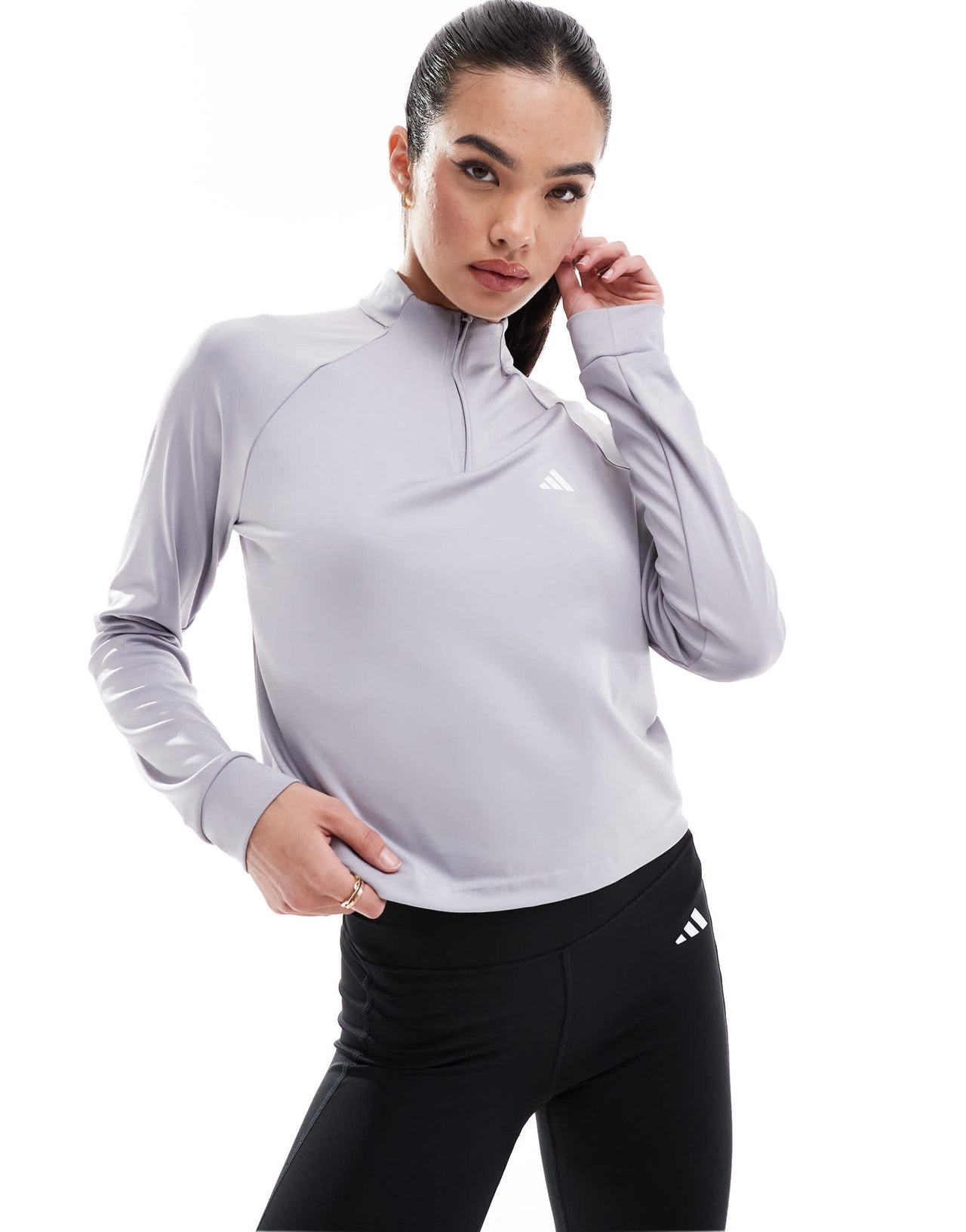 adidas Training Hyperglam 1/4 zip top in light grey
